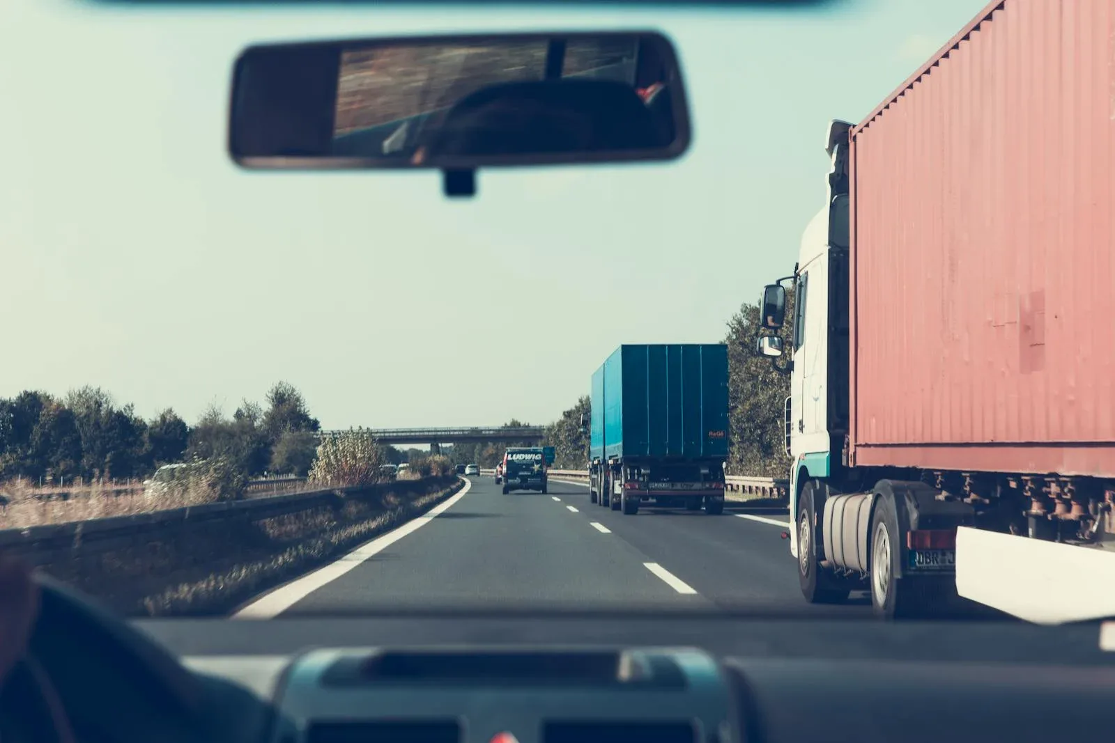 Trucks moving on the road