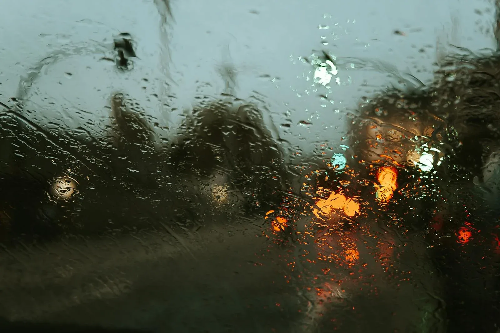 View from car window in rainy weather