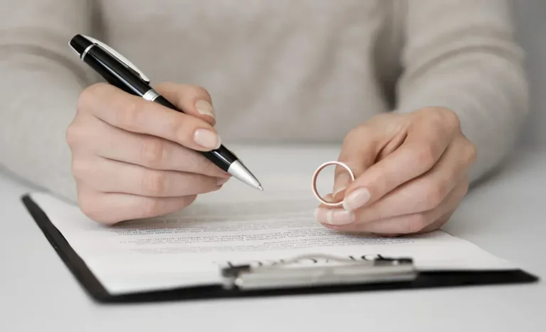 Woman signing divorce papers